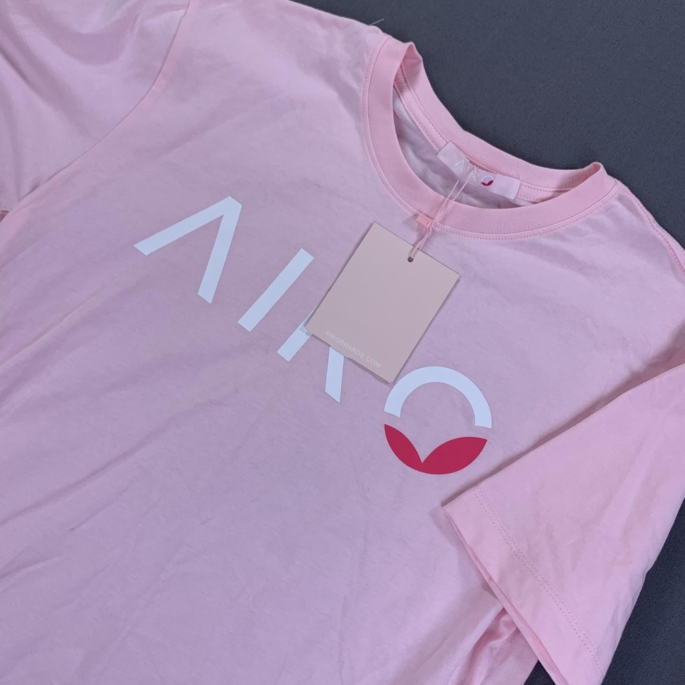 AIRO Shirt Womens Small Pink Logo Graphic Tee Short Sleeve Crewneck Cotton